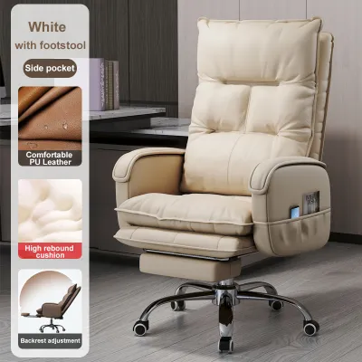 XUXU Office Chair Leather Computer Chair Executive Chair Reclining 360° Rotation Comfortable Adjustable with Footstool