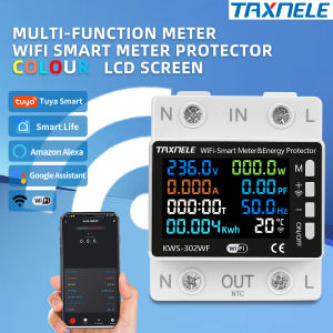 TAXNELE KWS-302WF WiFi Smart Power Meter 0-99999Kwh Tuya WiFi 8in1 Smart Energy Meter AC Power Meter Voltage Current Monitor Energy Meter Remotely Control