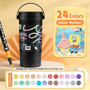 Oldlaiben 24/36/48/60 Colors Glitter Marker Pen Set Water-Based Acrylic Glitter Pens Student Art Scrapbooking Stationery