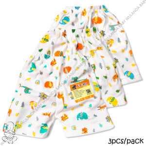 Elvira 3 pcs celana pendek segi empat anak bayi baby newborn warna dasar putih motif bayi 0-4 bulan