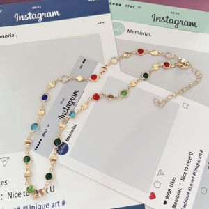 Fashion Y-Chain Necklace Colored Crystal Long Pendant Alloy Heart For Women Jewelry