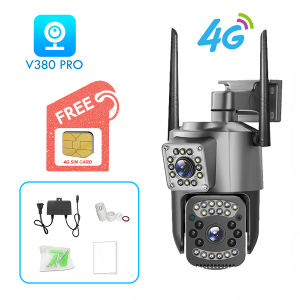 V380 Pro 8MP 4G Sim Card CCTV Camera Dual Lens Dual Screen Wireless WiFi IP66 Waterproof Outdoor Surveillance AI Human Detect Security Protection PTZ IP Cameras