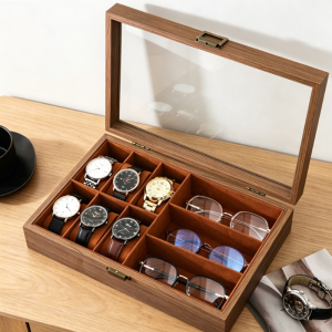 6 Slots Watch Storage Box Waterproof Display Case Watch Organizer with Sunglass Organizer