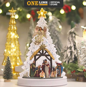 ONELINE Musical Lit Xmas Tree Nativity Set for Christmas Table Décor Music Box with Light