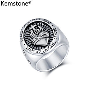 Kemstone Cross Ring Mens Stainless Steel Heart Cross Rings Gold Plated Jewelry