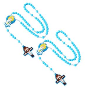 2Pieces Acrylic Beads Rosary Necklace with Crosses Pendant Catholic Prayer Religious Gift for Catholic Boys and Girls