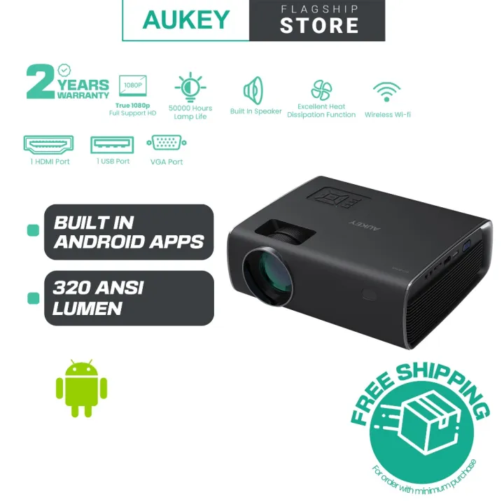 Aukey RD-870S Cinex S Lite Full HD 1080P Android Build in LED Projector with Support Smartphone Screen Sync HDMI