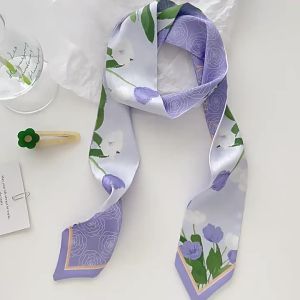 Purple Tulip Silk Scarf for Women Twilly Scarf for Bags Handle Silk Scarves and Accessories SP0507