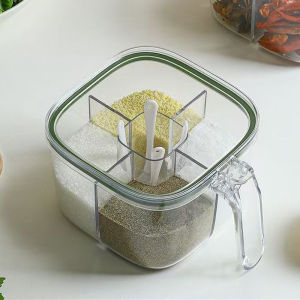 【Life Architect】กล่องใส่เครื่องปรุง 5 ช่อง แถมฟรีช้อนตัก 4 ชิ้น มีฝาปิดแน่นสนิท ใช้งานสะดวก กล่องปรุงรส กันฝุ่น ไม่ชื้น