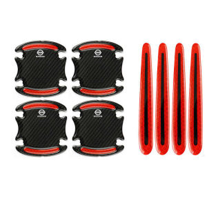 ที่จับประตูรถคาร์บอนไฟเบอร์รถชามประตูสติ๊กเกอร์สติ๊กเกอร์สะท้อนแสงฟิล์มกันรอยเหมาะสำหรับ Nissan X-Trail Qashqai Nismo Tiida Teana Versa Juke