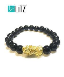 [SPECIAL] LITZ 999 (24K) Gold PiXiu With Agate Bracelet 福气满满貔貅手链 (1.50g+/-) EPC0198-B