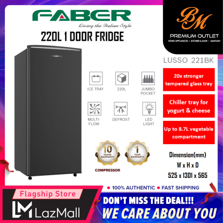 Faber [ LUSSO 221BK ] Refrigerator 220L Multi-Flow Single Door Fridge ...