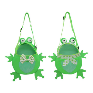 Beach Toy Bags Cute Frogs Shape Mesh Seashells Bags Shell Collecting Bags with Adjustable Carrying Straps