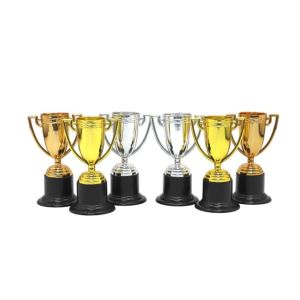 INEXTIN Plastic Material Mini Trophy Set 6Pcs Set Gold Color Party Medal Set Decorative Mini Size Childrens Trophy Awards For Kids Parties