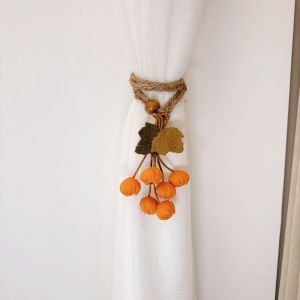 SIMPL Artificial Maple Leaf Curtain Tiebacks Pastoral Style Hawn Berry Strands Hanging Ball Tieback Fruit Ornament Decorative Curtain Straps Autumn