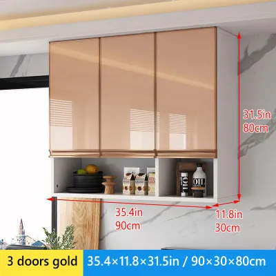 kitchen cabinet wood condiment storage hanging cabinet wall for kitchen balcony tempered glass door pantry/dish cabinet