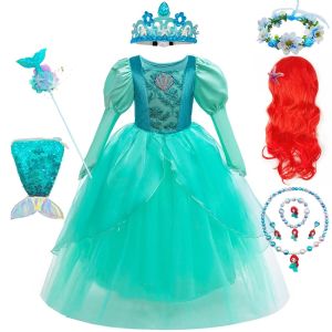 Kids Mermaid Dress Halloween Long Sleeve Princess Costume Children Luxury Fluffy Tulle Frocks Child Mermaid Birthday Party Gown2026