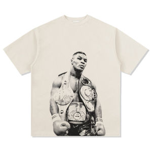 跨境美式复古拳王泰森MikeTyson印花短袖T恤重磅纯棉圆领连帽卫衣