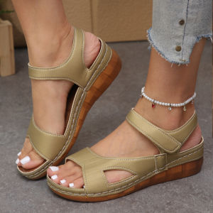 Free Shipping 2026 New Style Sandals With Floral Patterns Thick Soles Fashionable Design Available In Large Sizes Ultra-High Heels And Featuring A Magic Strap For Lightweight Comfort