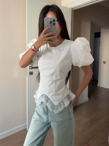 Tossy White Lace Lace-Up Shirts Top Women Short Sleeve Fashion Patchwork Slim Skinny Elegant Top Female Bandage Casual Blouse2026