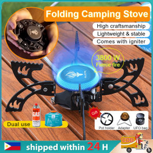 3.8KW Folding Camping Stove Burner Propane Butane Gas Stove with Igniter Mini Cassette Furnace Portable for Camping Outdoor Cooker UFO Stove Space Saver