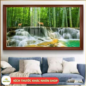 SIZE LỚN Tranh Phong Cảnh Núi Non Thác Nước Tráng Gương Kèm khung vân gỗ 7cm Tranh Thủy Mặc Treo Phòng Khách Phong Thuỷ