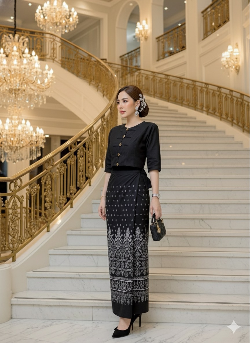 ผ้าถุงลายไทยลิซ่า ไซส์คนอ้วน ผ้าฝ้ายนุ่ม แม็กซี่ กระโปรงพันรอบ พรางพุง สีสวย มุมมองที่ 5