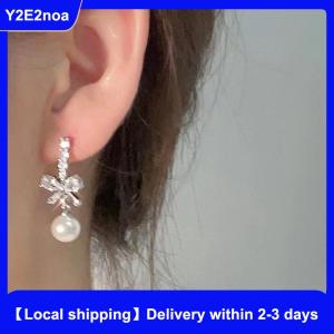 【Local shipping】 1Pair Exquisite Bow Dangle Earrings For Women Girls Fashion Sweet Stud Earrings Wedding Party Jewelry Accessories Gifts