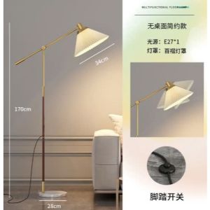 Đèn cây đứng thân gỗ óc chó chao vải xếp ly tinh tế trang trí phòng khách và phòng ngủ