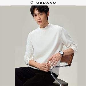 GIORDANO Men T-Shirts Soft Warm Brushed Tee Mock Neck Long Sleeve Fashionable Casual Simple Basic T-Shirts 13026639