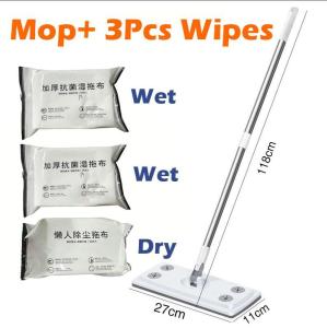 17KM Floor Mop Disposable Wet Dry Paper Refill Flat Mop Cloth for Floor Cleaning Pet Family Dust Removal