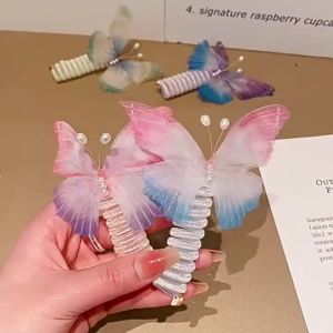 Korean ephone cord hair ties cute butterfly ponytail hairbands for children suitable for girls.
