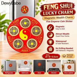 DewyBabe Feng Shui Lucky Charm Five Emperor Coins Wealth Treasury Symbol Self Adhesive Magnetic Bagua Decal