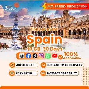 Spain eSIM | 5-20GB High Speed | 30 Days Data Plan | Raize Connect