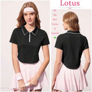 Lotus Áo Croptop Có Cổ Khoá Kéo Áo Thun Nữ Chơi Pickleball Cầu Lông Tennis Golf Áo Polo Thể Thao Nữ Dáng Ôm Áo Phông Nữ Tay Ngắn Màu Đen Cổ Polo Đẹp
