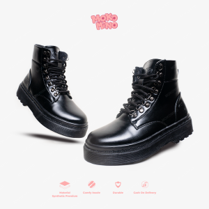 Mokomino - Sepatu High Boots Formal Wanita 8 Hole Warna Hitam