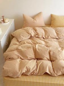 Minimalist Duvet Cover Bedding Set Four-Piece Japanese Style Simple Plaid Washed Cotton Dormitory Bed Sheet Three-Piece Set Single Double LZD