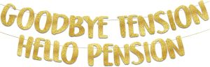 1set Goodbye Tension Hello Pension Golden Glitter Banner - Retirement Party Supplies Gifts And Decorations