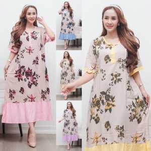 Dress Ibu Hamil Daster Jumbo Terbaru Busui Bumil Rayon Adem Lembut Kancing Dada Bawah Ruffle