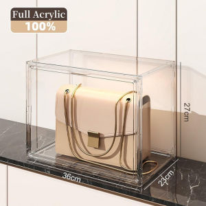 【Buy 1 Take 1】Lady Bag Organizer Box Acrylic Bag box Doll storage cabinet Fully Transparent Stackable Magnetic Door Multifunctional Display Box Luxury Storage Box