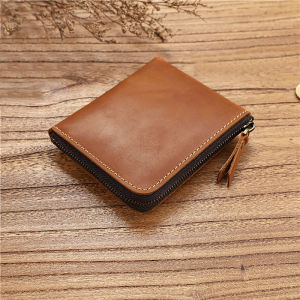 Handmade Crazy Horse Leather Wallet Retro Small Coin Money Bags Simple Wallets Zipper Pouch Card Holdes