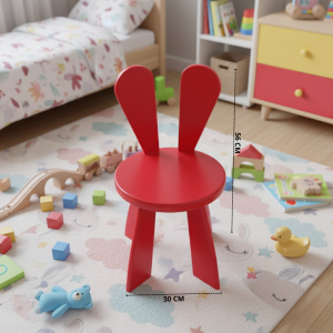 Kursi Anak Kayu Jati Solid Desain Kelinci Lucu Handmade Natural untuk Ruang Belajar dan Bermain