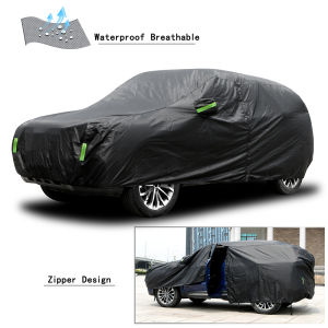 Universal SUV/Sedan Full Car Covers Outdoor Waterproof Sun Rain Snow Protection UV Car Zipper Design Black Car Case Cover S-XXL