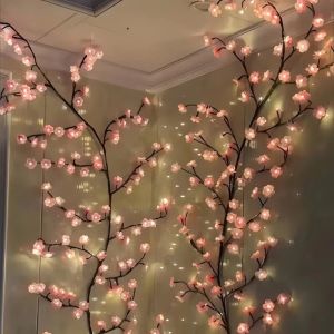 Cherry Blossom Tree LED Fairy Lights USB Powered Remote Control Atmosphere Lights for Home Party Weddings Christmas Wall Decor