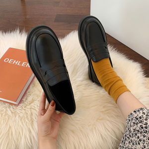 [ส่งเร็วพิเศษ!] รองเท้านักเรียนสไตล์เกาหลี รองเท้าหนังหัวมนสีดำ สไตล์วิทยาลัย สวมใส่สบายในชีวิตประจำวัน