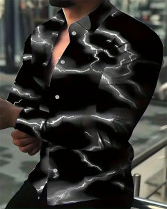Fashion Mens 3D Purple Lightning Print Mens Casual Button Long Sleeve Shirt Mens Spring Summer Autumn Mens Tops S-6XL