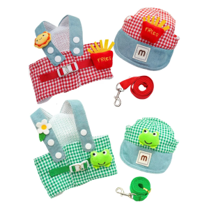 Cartoon Cotton Pet Harness Leash Hat Set with Easy Clip Clip Adjustable Belt Dog Costume for Halloween Party Wear
