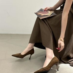 Free Shipping Pointed-Toe 2026 New Style Height-Increasing Interview Shoes Shallow-Cut Suede Commuter Stilettos Comfortable And Non-Abrasive