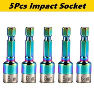 LONGB 1/5Pcs 8mm Pneumatic Screwdriver Sleeve Non-ic High Hardness Colorful Sockets Multi-purpose Wear Resistant Hex Shank Socket for Pneumatic Screwdriver
