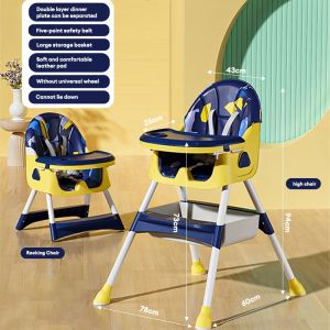 Baby High Chair Foldable Adjustable Height 6-36M Detachable Tray & Legs Wheels Toy Rack Rocking Horse